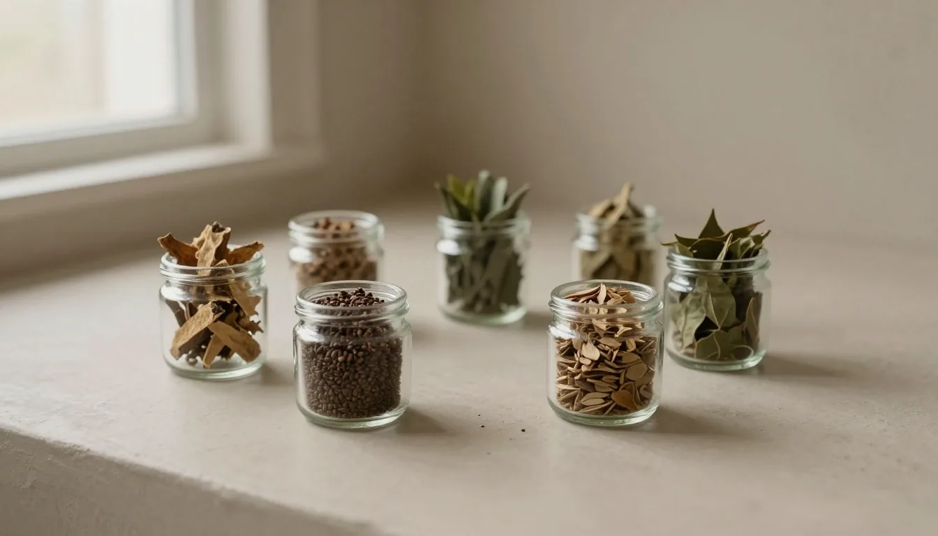 Botanical supplement formats on a matte surface